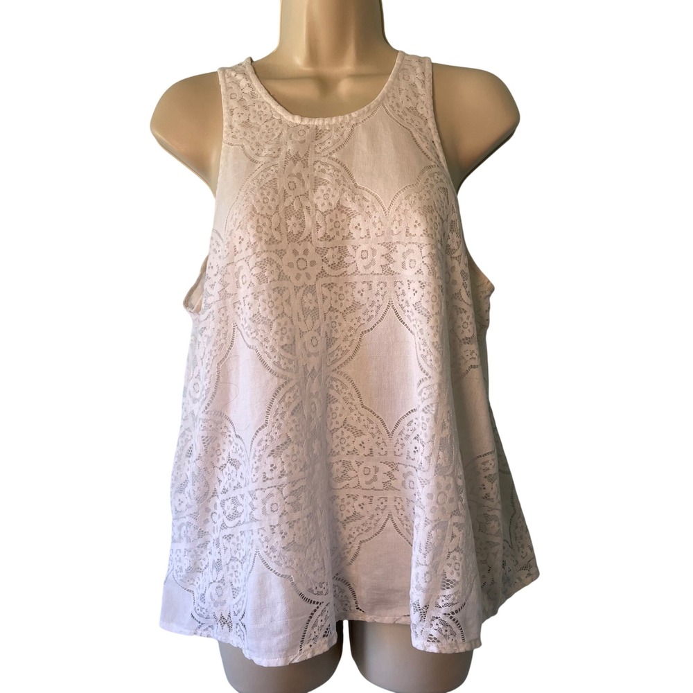 VTG Hollister Women's Lace Overlay Tank Top Large White Lined Y2K Coquette FLAW‎